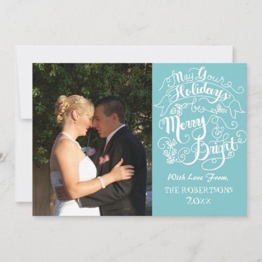 Merry n Bright Feestdagen Modern Foto Kerstmis Feestdagenkaart (Voorkant)