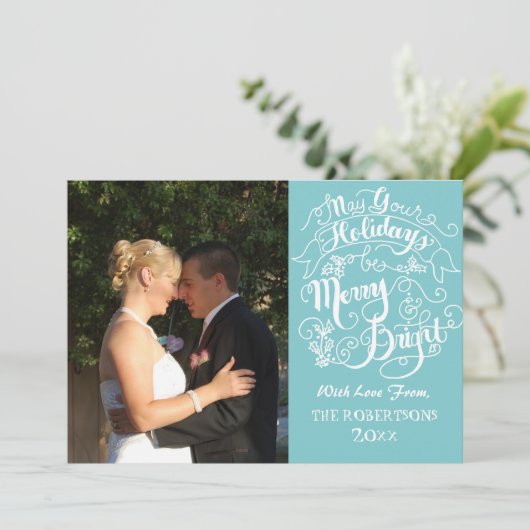 Merry n Bright Feestdagen Modern Foto Kerstmis Feestdagenkaart (Staand voorkant)