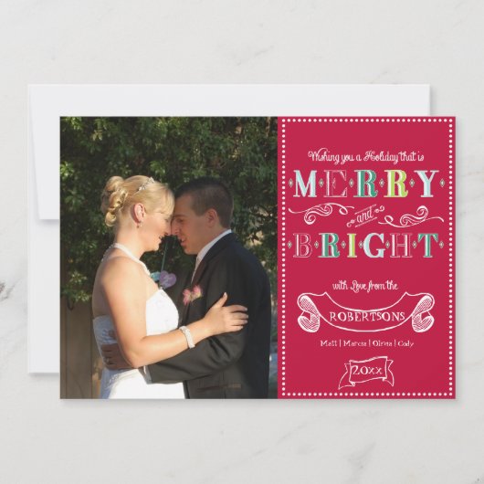 Merry n Bright Feestdagen Modern Foto Kerstmis Feestdagenkaart (Voorkant)