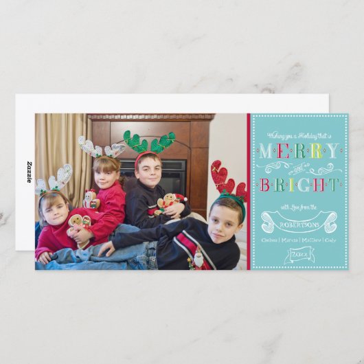 Merry n Bright Feestdagen Modern Foto Kerstmis Feestdagenkaart (Voorkant / Achterkant)