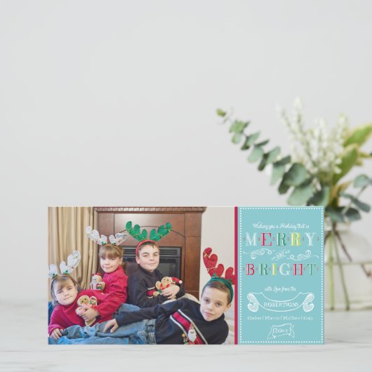 Merry n Bright Feestdagen Modern Foto Kerstmis Feestdagenkaart (Staand voorkant)