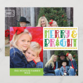 Merry n Bright Modern Family Foto Kerstkaart (Voorkant / Achterkant)