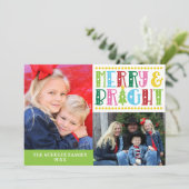 Merry n Bright Modern Family Foto Kerstkaart (Staand voorkant)