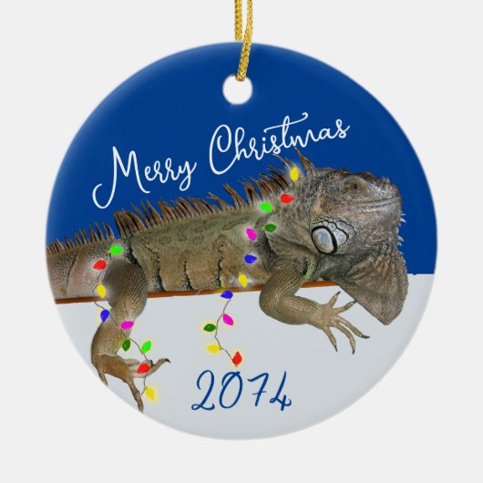 Merry n Bright Pet Iguana Kerstmis Keramisch Ornament (Voorkant)