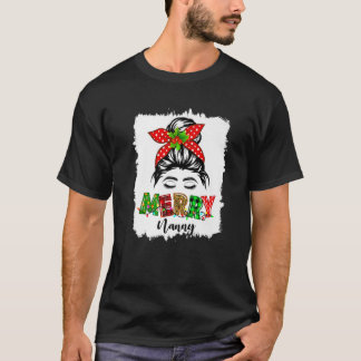 Merry Nanny Xmas Messy Bun Pajama kerstfamilie T-shirt