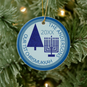 Merry Navy Interreligieuze Cute 1st Chrismukkah Fo Keramisch Ornament
