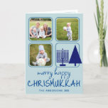 Merry Navy Interreligieuze Cute Handwriting 3 Foto Feestdagen Kaart<br><div class="desc">Aangepaste Merry Happy Chrismukkah-kerstkaarten met je foto's zijn een schattige manier om vakantiewenk te verspreiden tijdens de feestdagen. Dit unieke ontwerp is creëer met interreligieuze families in gedachten en bevat leuke casual handgeschreven stijllettertypen in donkerblauw op een lichtblauwe achtergrond, drie van uw favoriete foto's en een moderne Hanukkah Menorah en...</div>