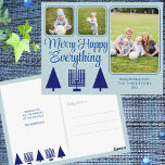 Merry Navy Interreligieuze Familie Kinder 3 Foto H Briefkaart<br><div class="desc">Een 3 foto collage vakantie briefkaart sjabloon om je te personaliseren voor elegante marine en pastelblauwe interreligieuze Merry Happy Alles vakantie groetings maakt het een bries om je eigen Chrismukkah briefkaarten te creëer. De voorzijde van deze chemische marine en lichtblauwe foto-briefkaarten is voorzien van moderne kerstbomen en een blauw-jachtmenorah samen...</div>