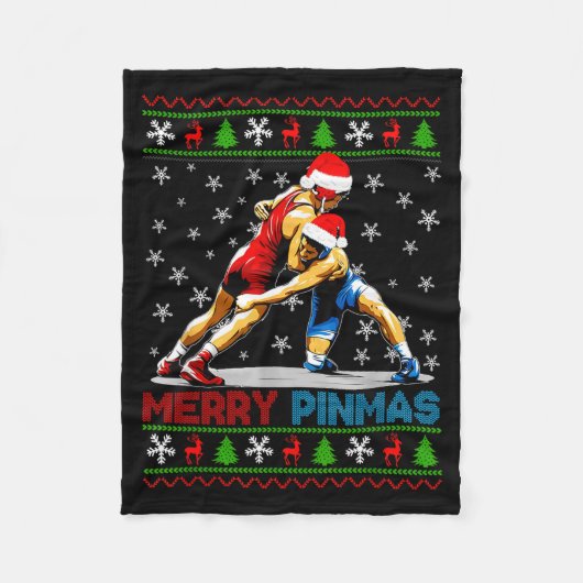 Merry Nmas Ugly Christmas Santa Claus Wrestling Bo Fleece Deken (Voorkant)