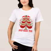 Merry Nordic Magic Folk Art Christmas Tree Tri-Blend Shirt (Voorkant)