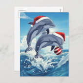 Merry Ocean Dolphins Santa Hats Christmas Holiday Feestdagenkaart (Voorkant / Achterkant)