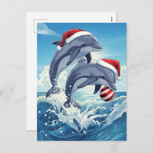 Merry Ocean Dolphins Santa Hats Christmas Holiday Feestdagenkaart (Voorkant / Achterkant)