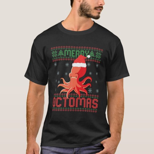 Merry Octomas Funny Octopus Ugly KerstSweater T-shirt (Voorkant)