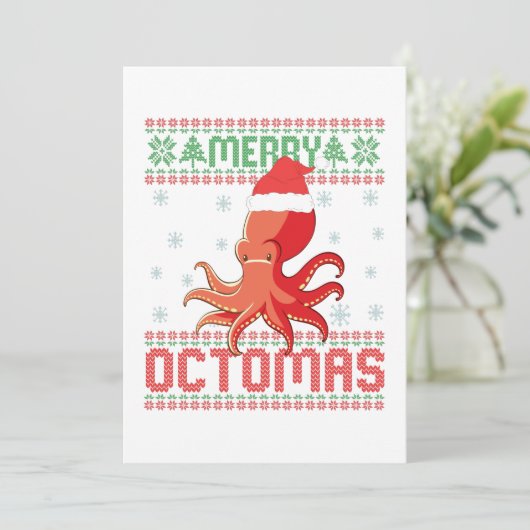 Merry Octomas Funny Ugly KerstSweater Octopus Bedankkaart (Staand voorkant)