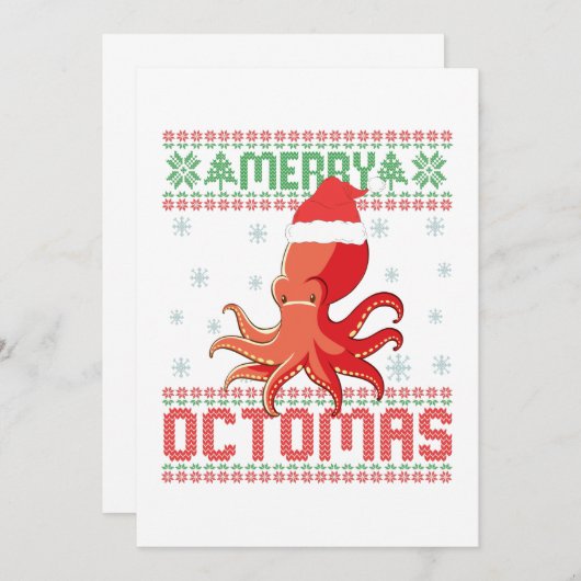 Merry Octomas Funny Ugly KerstSweater Octopus Bedankkaart (Voorkant / Achterkant)