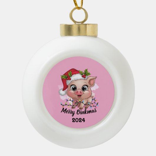 Merry Oinkmas Keramische Bal Ornament (Voorkant)