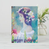 Merry Ostara Goddess Eostre Spring Equinox Pagan Feestdagenkaart (Staand voorkant)