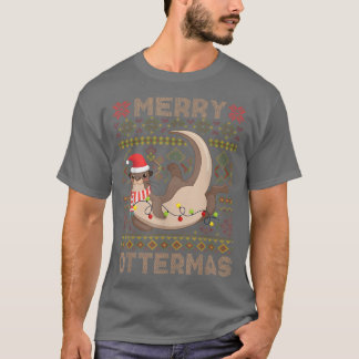 Merry Ottermas Christmas Santa Otter Ugly Sweater  T-shirt