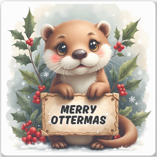 Merry Ottermas Christmas Sticker (Voorkant)