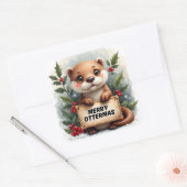 Merry Ottermas Christmas Vierkante Sticker (Envelop)