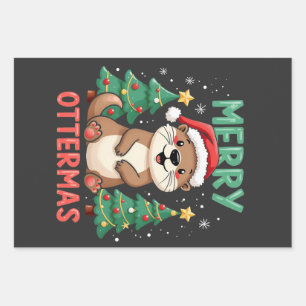 Merry Ottermas Funny Otter Animal Christmas Lovers Inpakpapier Vel