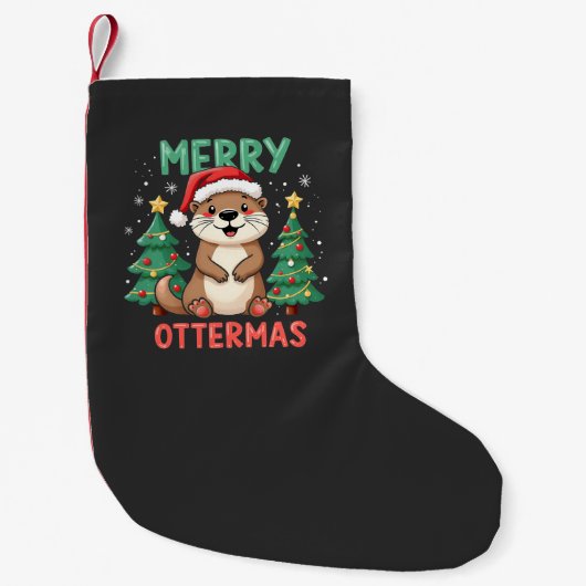 Merry Ottermas Funny Otter Animal Christmas Lovers Kleine Kerstsok (Voorkant)