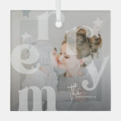 MERRY Overlay Typografie' Foto Kerstmis Glas Ornament (Voorkant)