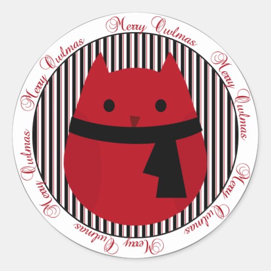 Merry Owlmas Red Black kerstboomkous Sticker (Voorkant)