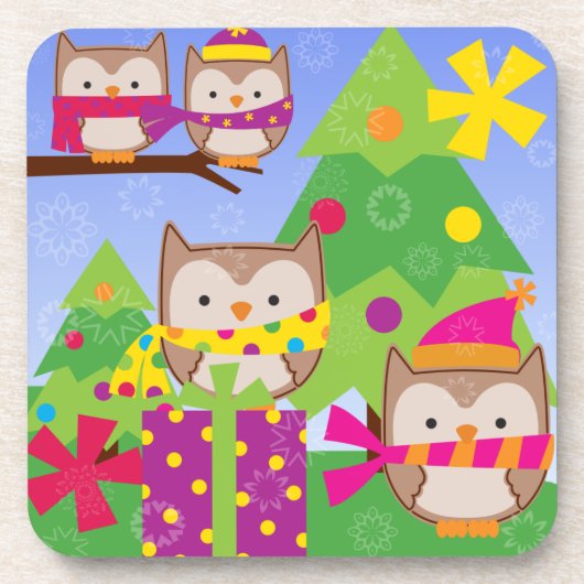 Merry Owls Kerstmis Onderzetters (Voorkant)
