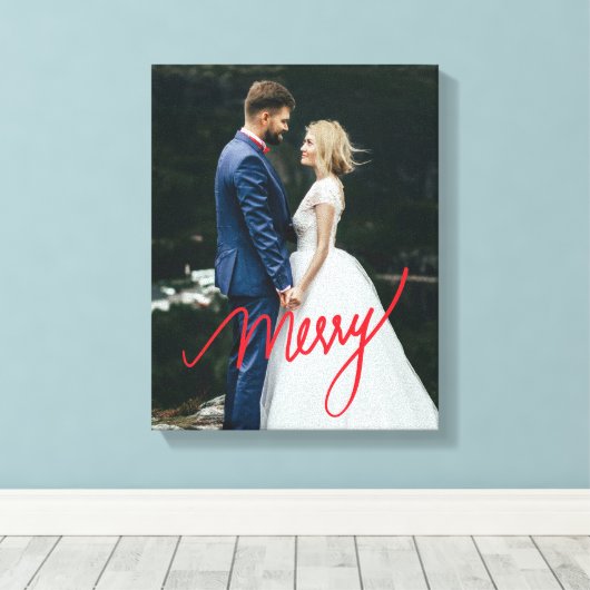 Merry | Pas getrouwd eerste kerstbruiloft foto Canvas Afdruk (Insitu (Houten vloer))