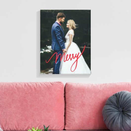 Merry | Pas getrouwd eerste kerstbruiloft foto Canvas Afdruk (Insitu (Woonkamer))