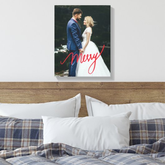 Merry | Pas getrouwd eerste kerstbruiloft foto Canvas Afdruk (Insitu (Slaapkamer))