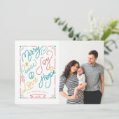 Merry Peace Joy Love Hope Handgetekend Bright Holi Feestdagenkaart (Staand voorkant)