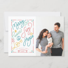 Merry Peace Joy Love Hope Handgetekend Bright Holi