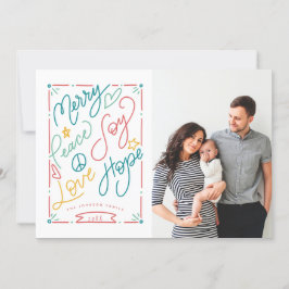 Merry Peace Joy Love Hope Handgetekend Bright Holi Feestdagenkaart