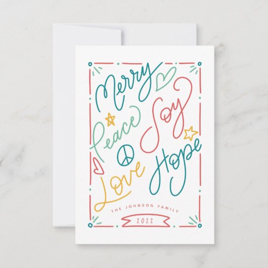 Merry Peace Joy Love Hope Handgetekend Bright Holi Kaart (Voorkant)