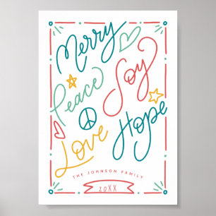 Merry Peace Joy Love Hope Handgetekend Bright Holi Poster