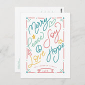 Merry Peace Joy Love Hope Handgetekende Bright Hol Briefkaart (Voorkant / Achterkant)