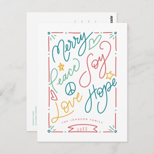 Merry Peace Joy Love Hope Handgetekende Bright Hol Briefkaart (Voorkant / Achterkant)
