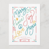Merry Peace Joy Love Hope Handgetekende Bright Hol Briefkaart (Voorkant)