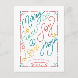 Merry Peace Joy Love Hope Handgetekende Bright Hol Briefkaart