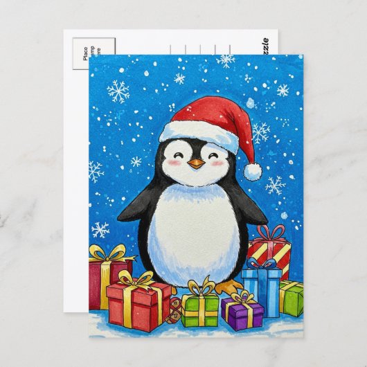 Merry Penguin Christmas Postcard Briefkaart (Voorkant / Achterkant)