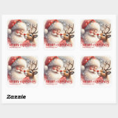 Merry Personalized Santa and Rudolph Christmas Vierkante Sticker (Vel)