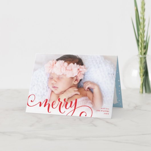 MERRY PHOTO familie leuke kalligrafie overlay rood Feestdagen Kaart (Voorkant)