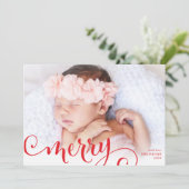 MERRY PHOTO familie leuke kalligrafie overlay rood Feestdagenkaart (Staand voorkant)