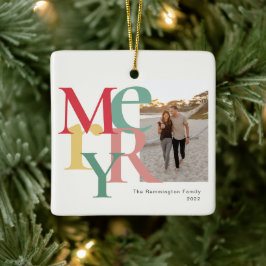 Merry Photo Simple Red Green Yellow Keramisch Ornament