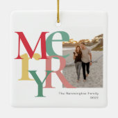 Merry Photo Simple Red Green Yellow Keramisch Ornament (Achterkant)