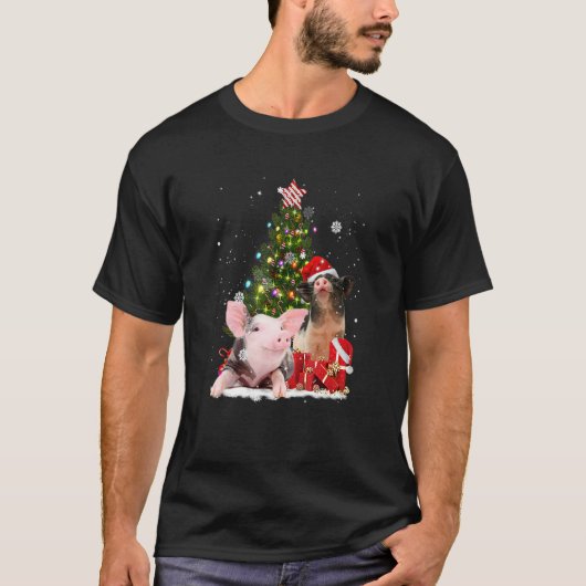 Merry Pig Kerstroze Varkens Rrenderend Pet Xmas Tr T-shirt (Voorkant)