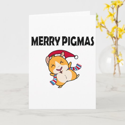 Merry Pigmas Face Mask Funny Guinea Pig Christmas  Kaart (Gele Bloem)