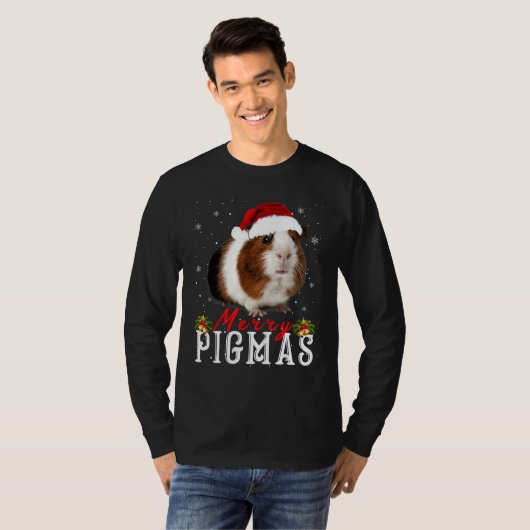 Merry Pigmas Face Mask Funny Guinea Pig Kerstmis T-shirt (Voorkant volledig)